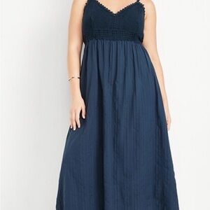 Old Navy Fit & Flare Crochet Bodice Deep Blue Maxi Dress NWT